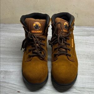 Brahma Brown Leather Suede Steel Toe Lace Up Boots Women’s Size 9